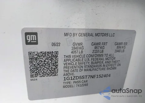 2022 Chevrolet Malibu Fwd Lt from USA, damaged, VIN 1G1ZD5ST7NF152404